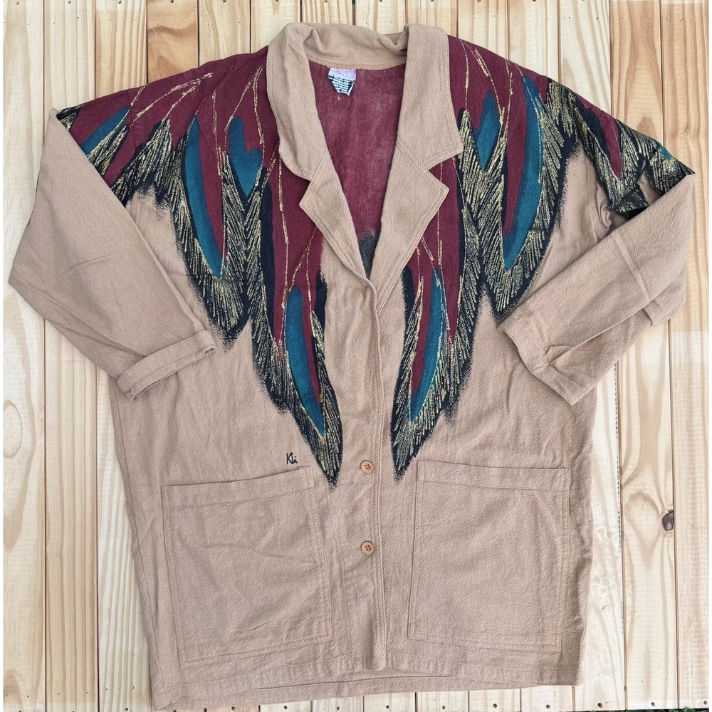 Vintage Hand Painted Western Feather Design Jacket Coat Unique *READ DETAILS*
